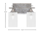 Uptowne Two Light Bath Bar in Aged Silver with 4" Square Clear Bubble Shade