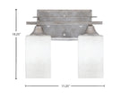 Uptowne Two Light Bath Bar in Aged Silver with 4" Square White Muslin Shade