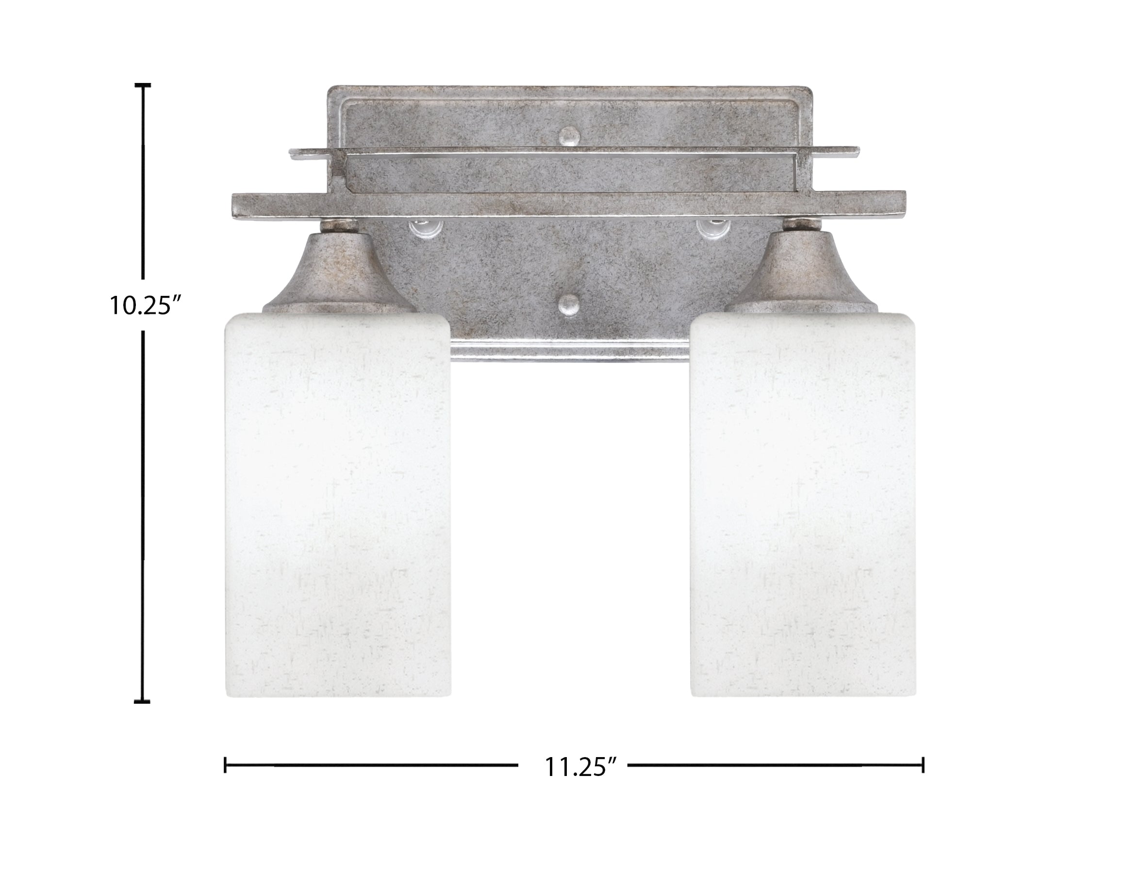 Uptowne Two Light Bath Bar in Aged Silver with 4" Square White Muslin Shade