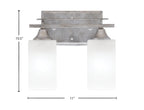 Uptowne Two Light Bath Bar in Aged Silver with 3.5" Square White Marble Shade