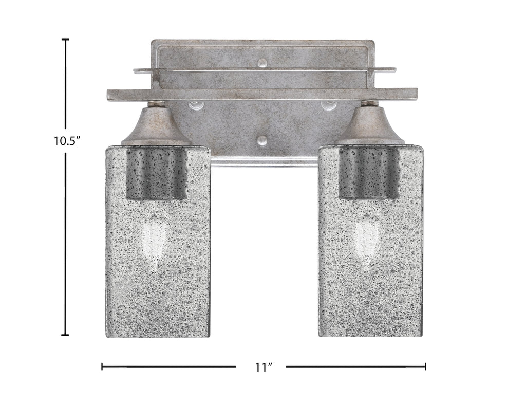 Uptowne Two Light Bath Bar in Aged Silver with 3.5" Square Smoke Bubble Shade