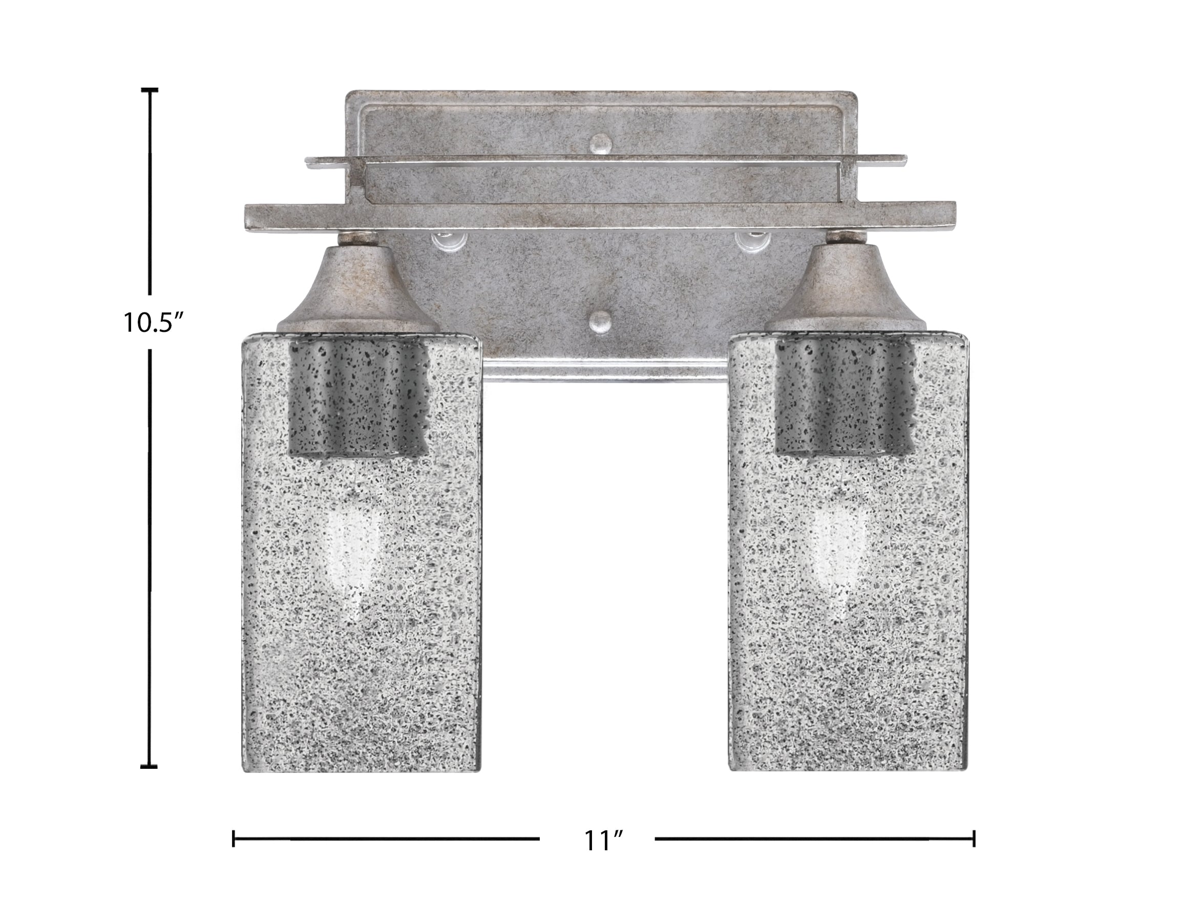 Uptowne Two Light Bath Bar in Aged Silver with 3.5" Square Smoke Bubble Shade