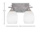 Uptowne Two Light Bath Bar in Aged Silver with 5" White Linen Shade
