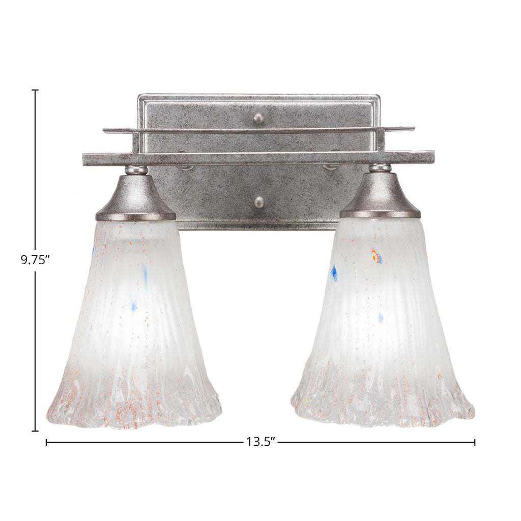Uptowne Two Light Bath Bar in Aged Silver with 5.5" Fluted Frosted Crystal Shade