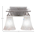 Uptowne Two Light Bath Bar in Aged Silver with 5.5" Fluted Frosted Crystal Shade
