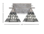 Uptowne Two Light Bath Bar in Aged Silver with 7" Pewter Art Glass Shade