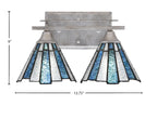 Uptowne Two Light Bath Bar in Aged Silver with 7" Sea Ice Art Glass Shade