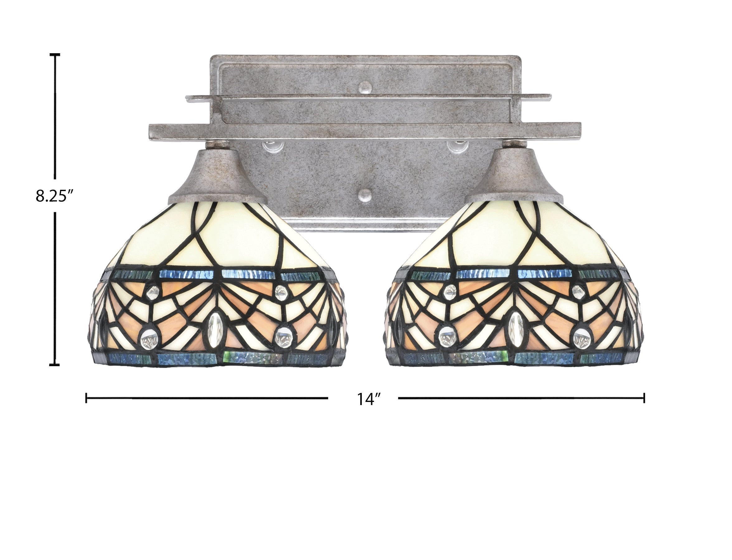 Uptowne Two Light Bath Bar in Aged Silver with 7" Royal Merlot Art Glass Shade