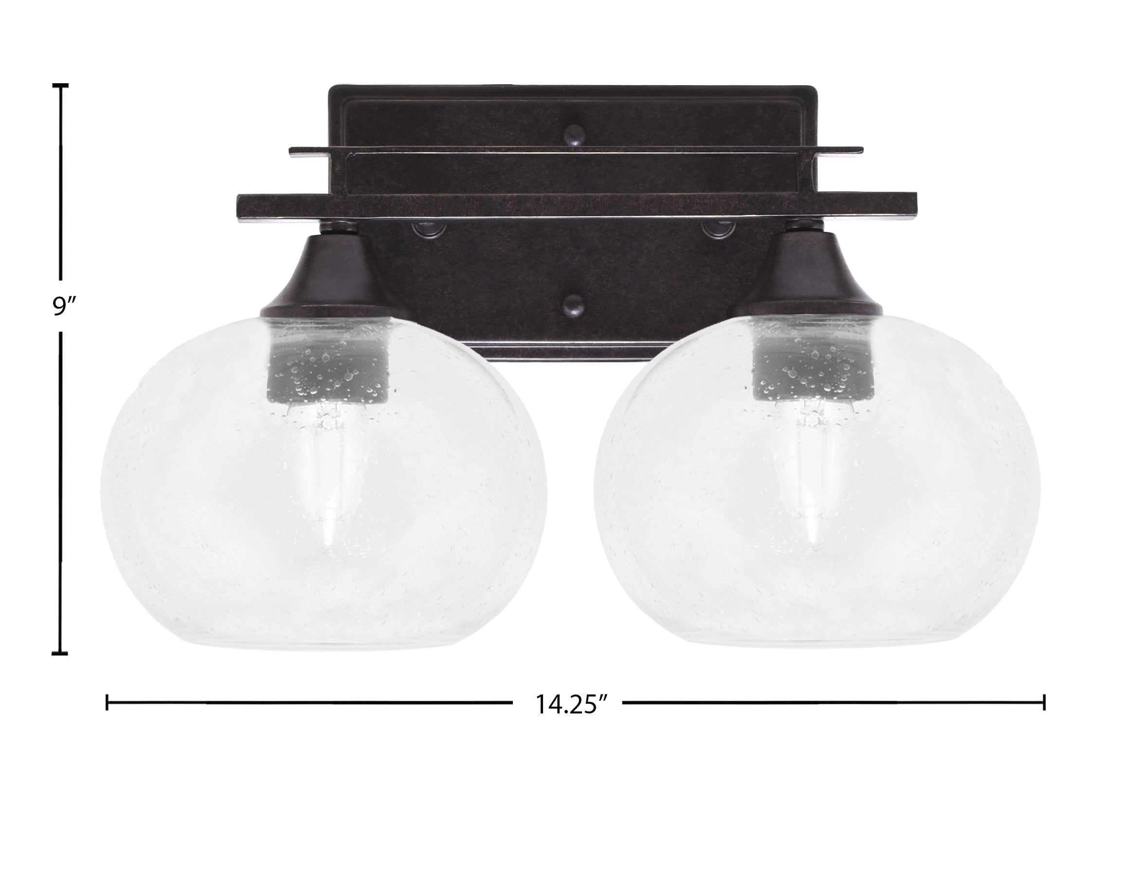 Uptowne Two Light Bath Bar in Dark Granite with 7" Clear Bubble Shade