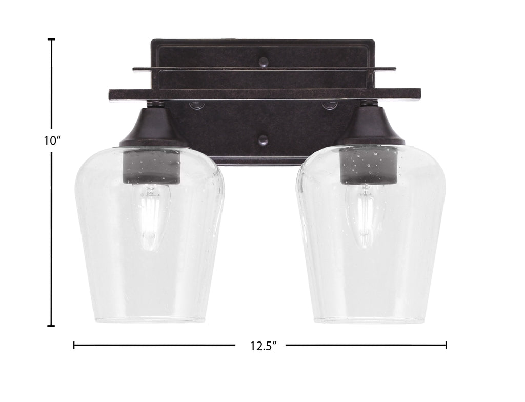 Uptowne Two Light Bath Bar in Dark Granite with 5" Clear Bubble Shade