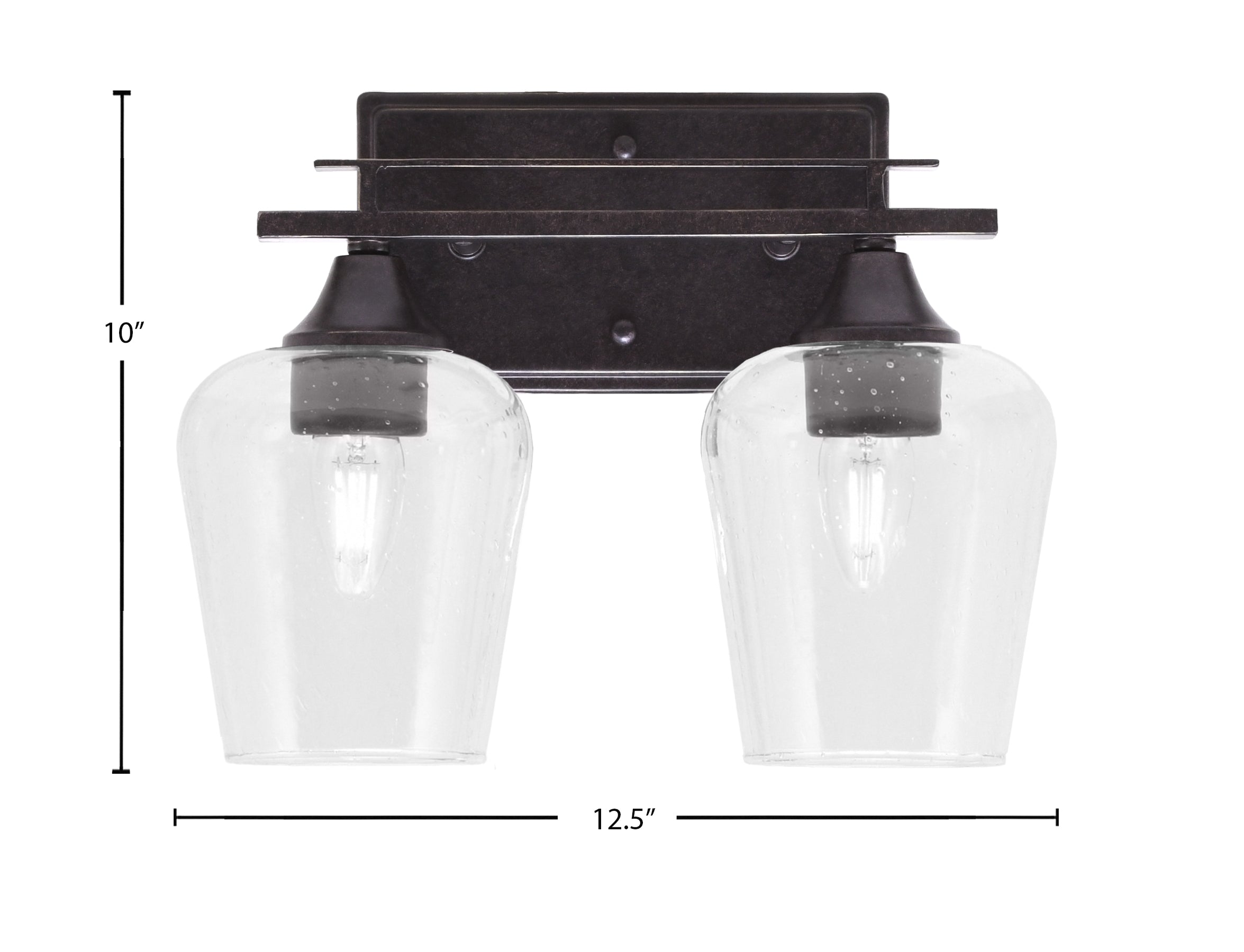 Uptowne Two Light Bath Bar in Dark Granite with 5" Clear Bubble Shade