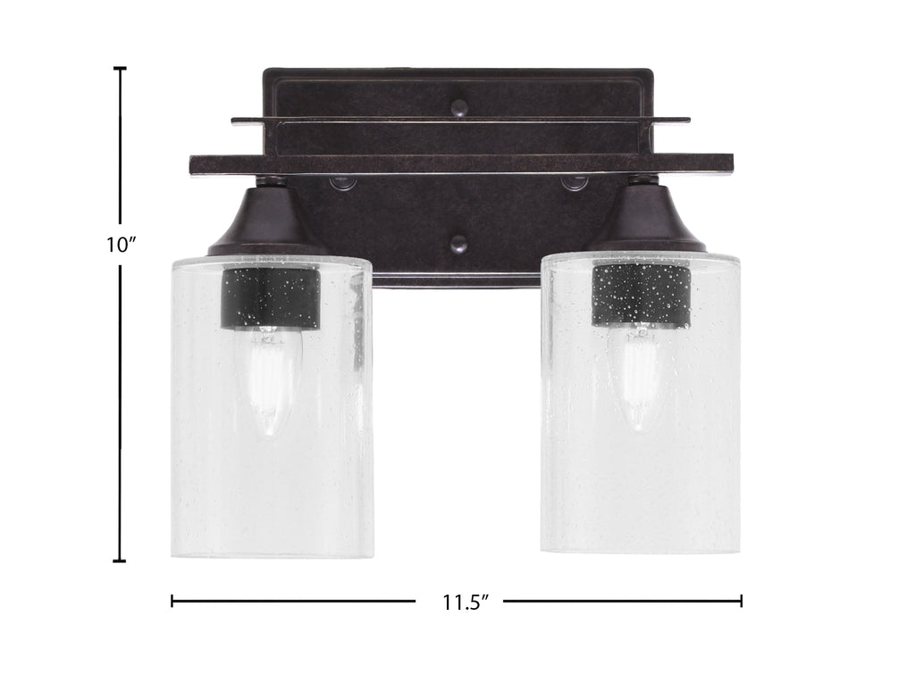 Uptowne Two Light Bath Bar in Dark Granite with 4" Clear Bubble Shade
