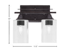 Uptowne Two Light Bath Bar in Dark Granite with 4" Clear Bubble Shade
