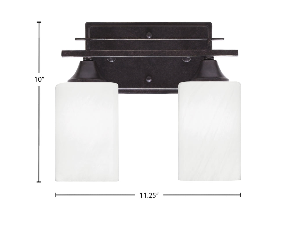 Uptowne Two Light Bath Bar in Dark Granite with 4" White Marble Shade