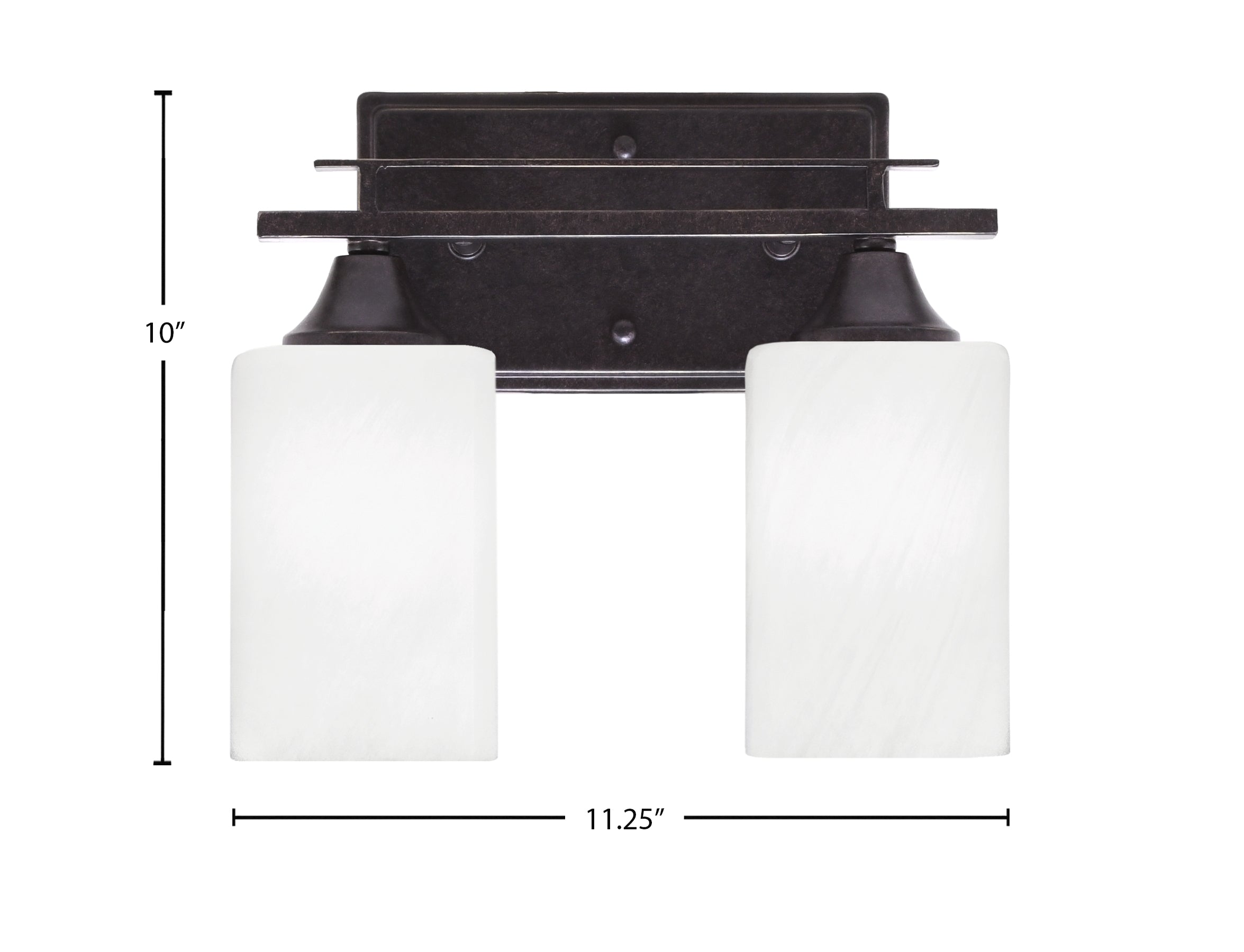 Uptowne Two Light Bath Bar in Dark Granite with 4" White Marble Shade