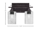 Uptowne Two Light Bath Bar in Dark Granite with 4" Smoke Bubble Shade