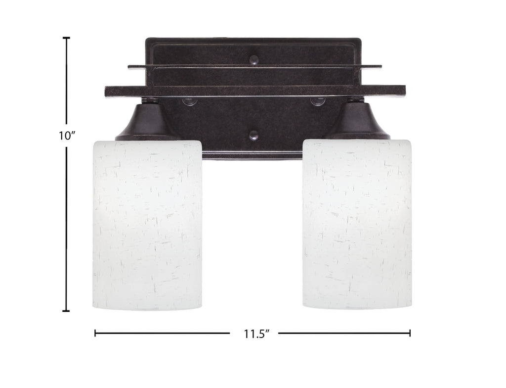 Uptowne Two Light Bath Bar in Dark Granite with 4" White Muslin Shade