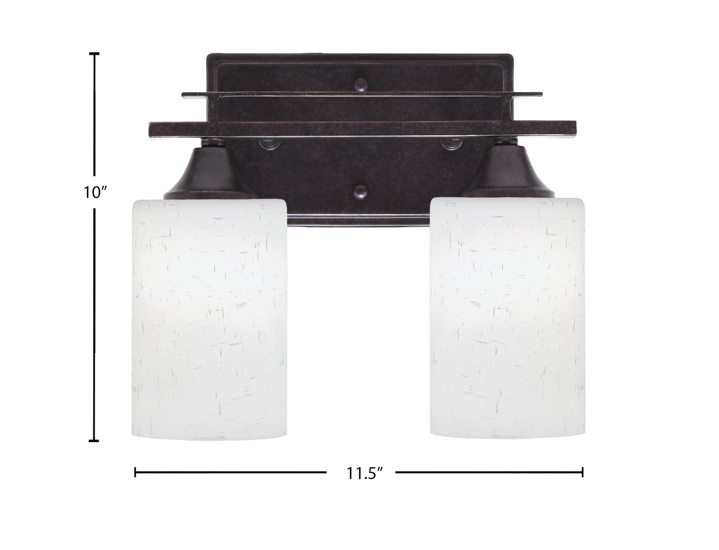 Uptowne Two Light Bath Bar in Dark Granite with 4" White Muslin Shade