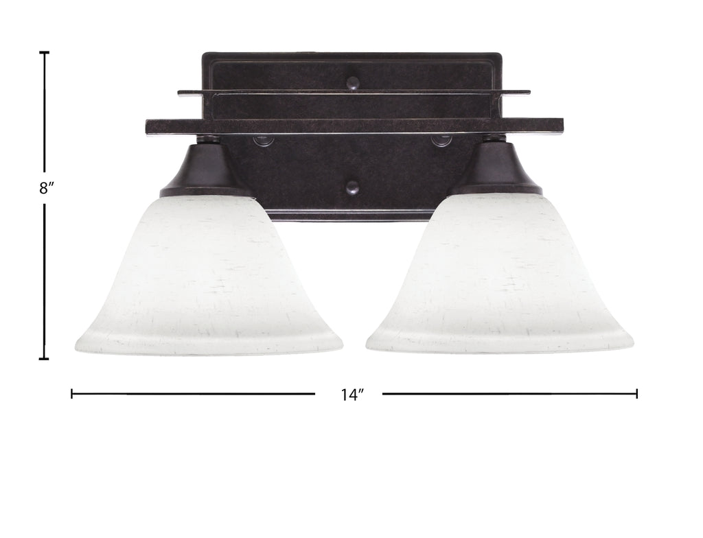 Uptowne Two Light Bath Bar in Dark Granite with 7" White Muslin Shade