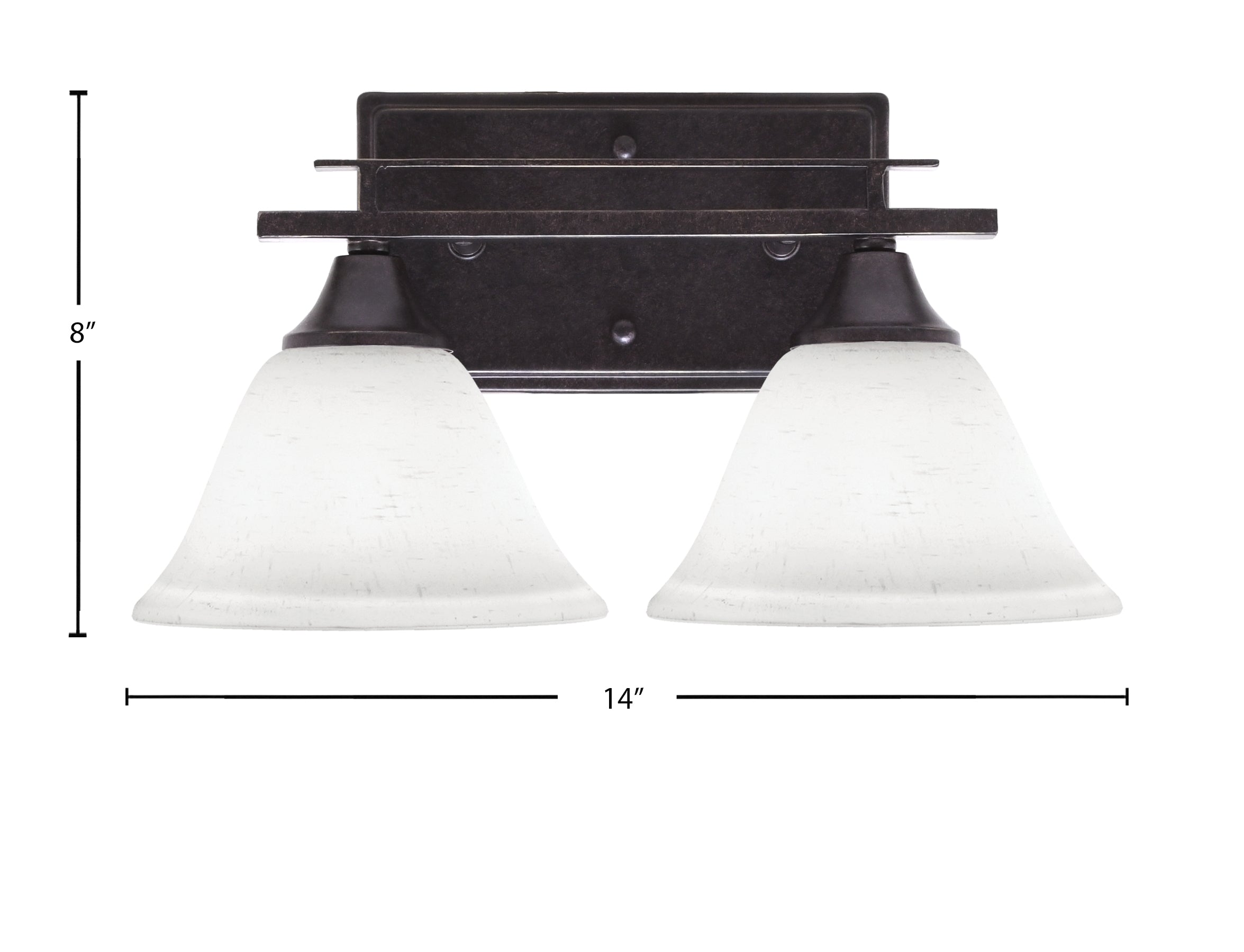 Uptowne Two Light Bath Bar in Dark Granite with 7" White Muslin Shade