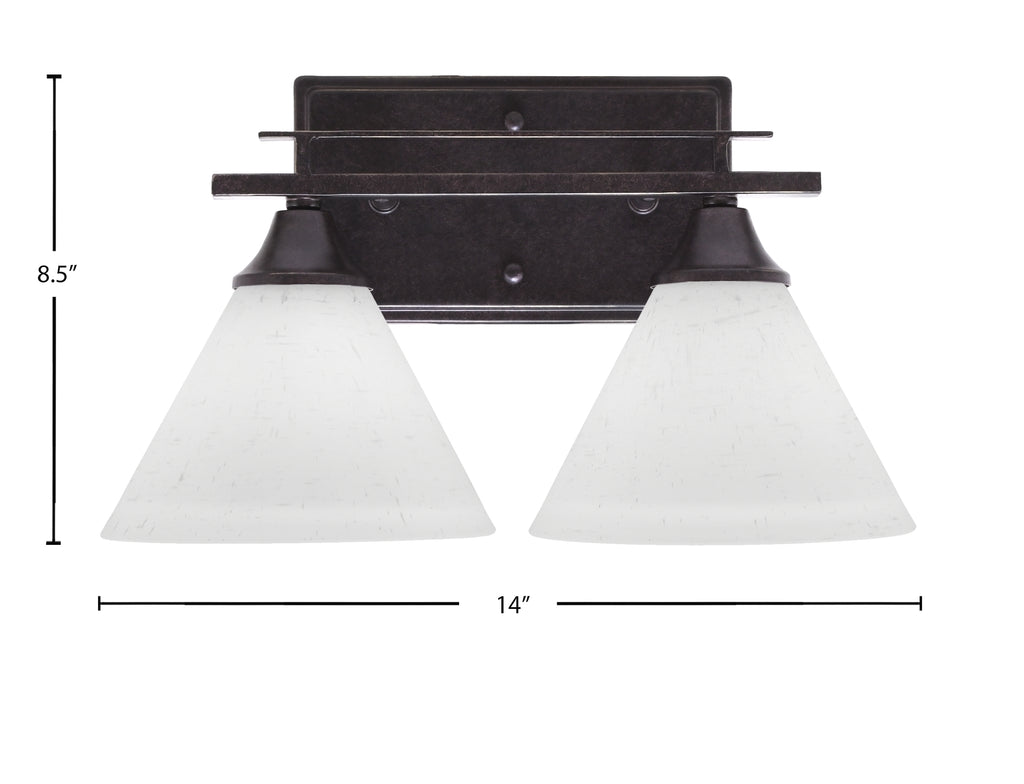 Uptowne Two Light Bath Bar in Dark Granite with 7" White Muslin Shade