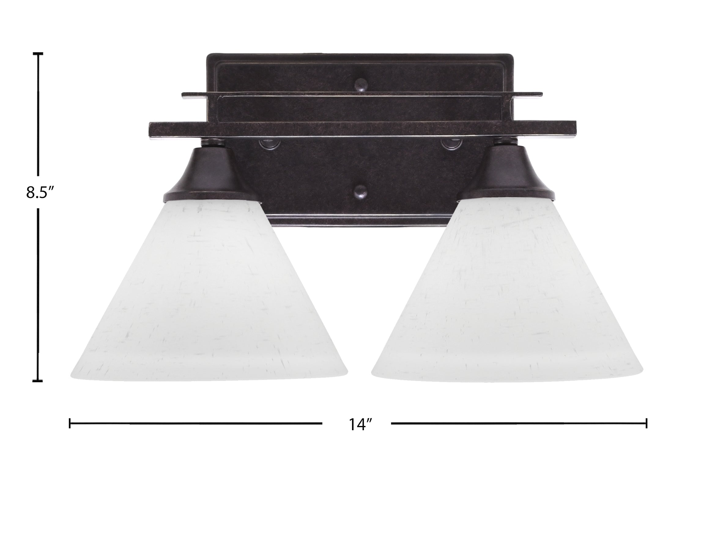 Uptowne Two Light Bath Bar in Dark Granite with 7" White Muslin Shade