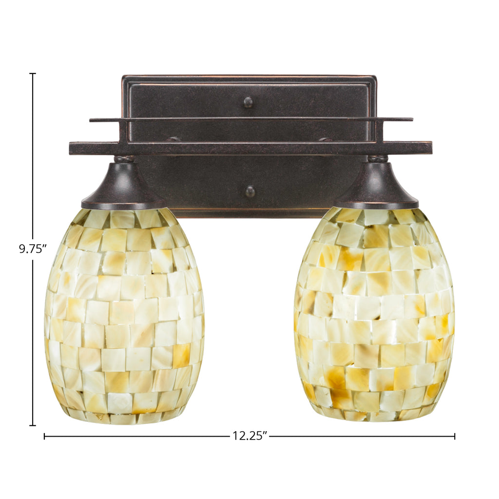 Uptowne Two Light Bath Bar in Dark Granite with 5" Ivory Glaze Seashell Shade