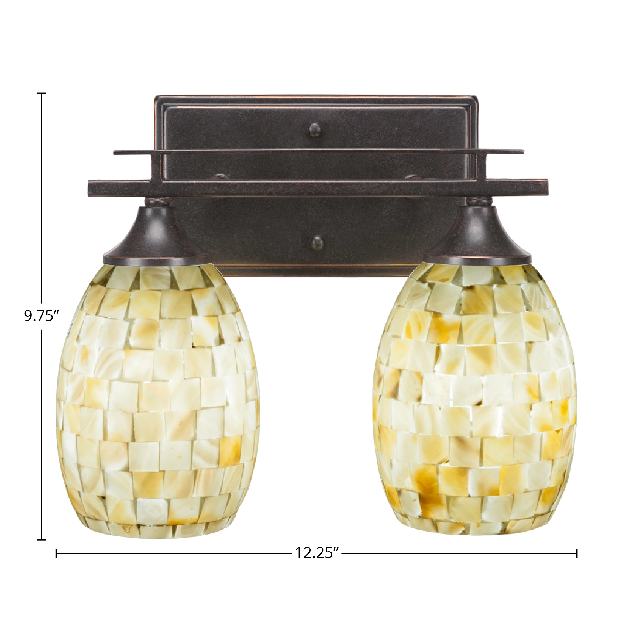 Uptowne Two Light Bath Bar in Dark Granite with 5" Ivory Glaze Seashell Shade