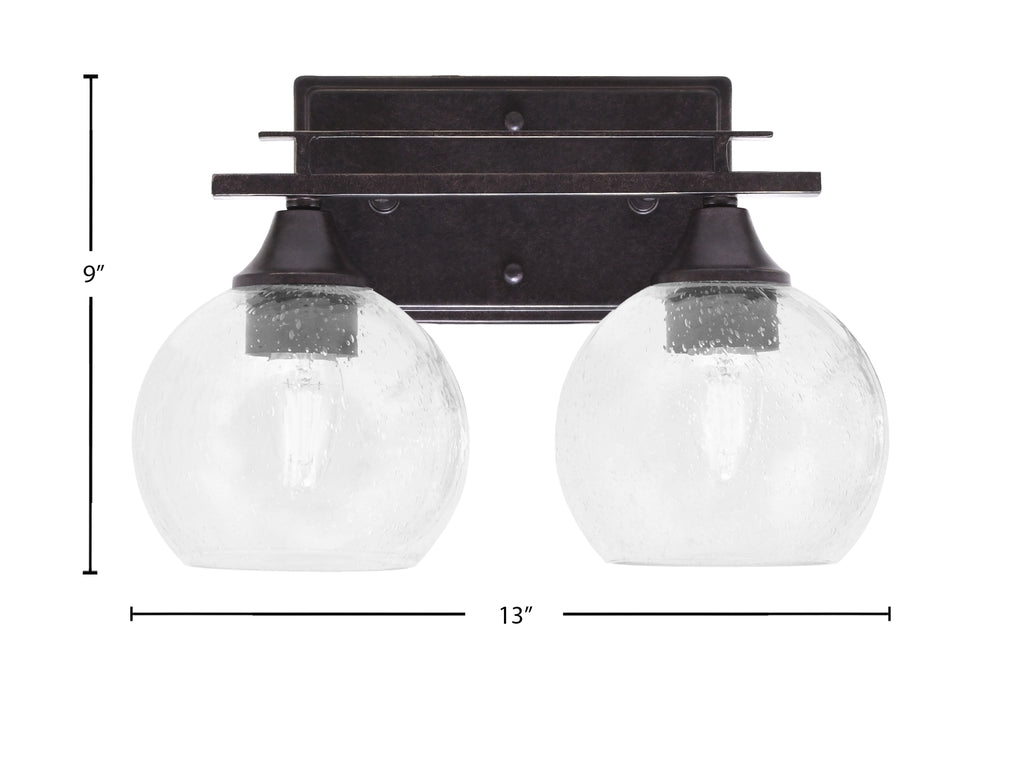 Uptowne Two Light Bath Bar in Dark Granite with 5.75" Clear Bubble Glass Shade