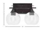 Uptowne Two Light Bath Bar in Dark Granite with 5.75" Clear Bubble Glass Shade