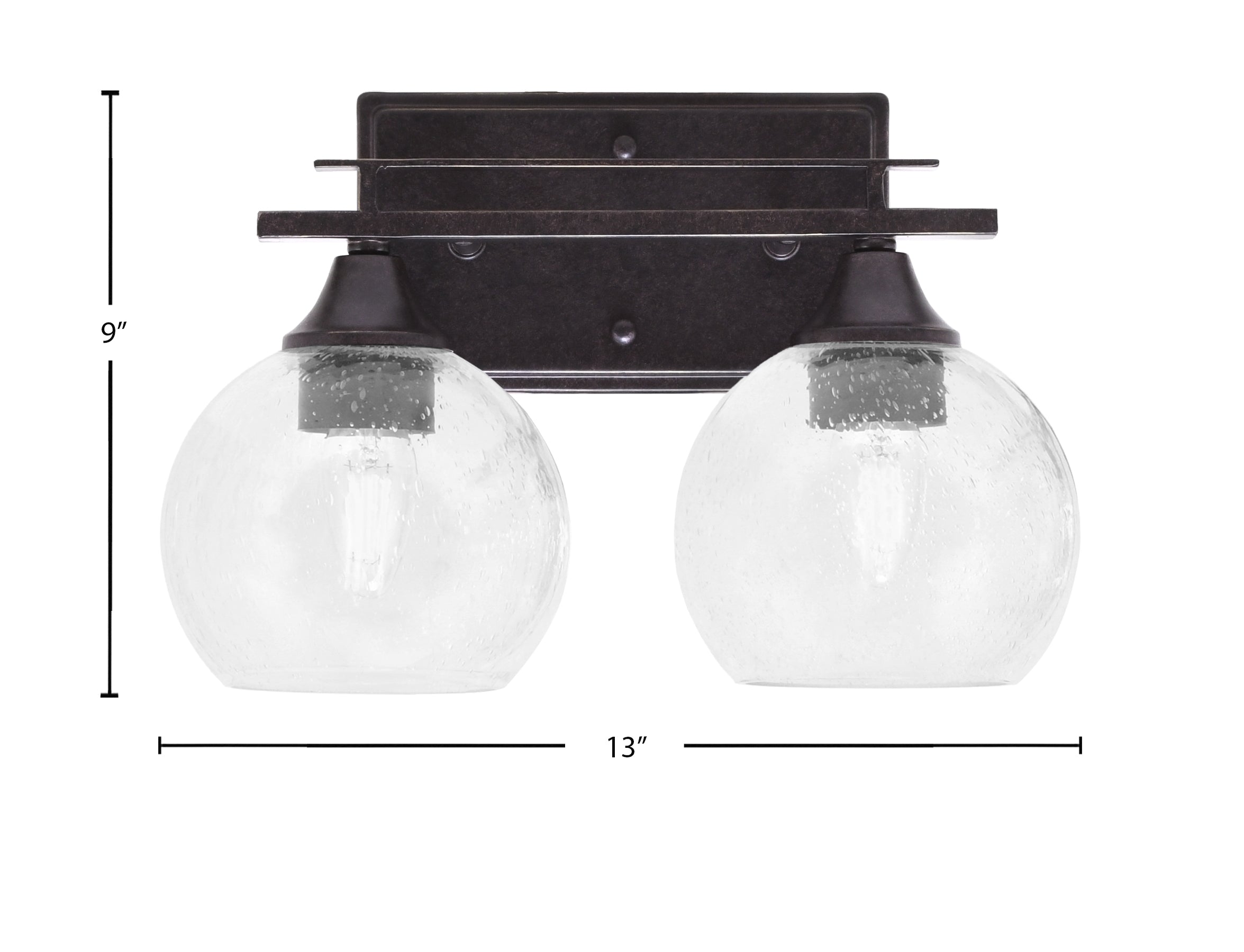 Uptowne Two Light Bath Bar in Dark Granite with 5.75" Clear Bubble Glass Shade