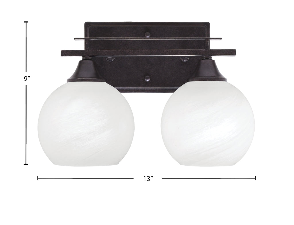 Uptowne Two Light Bath Bar in Dark Granite with 5.75" White Marble Shade