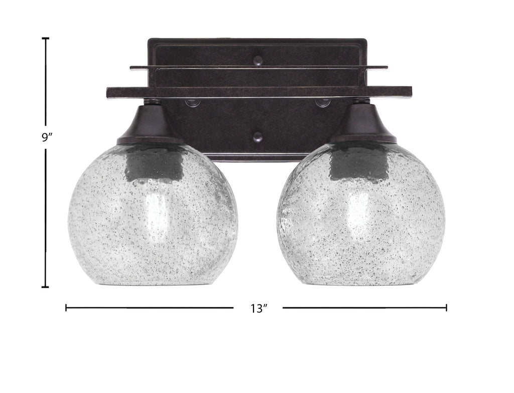 Uptowne Two Light Bath Bar in Dark Granite with 5.75" Smoke Bubble Shade