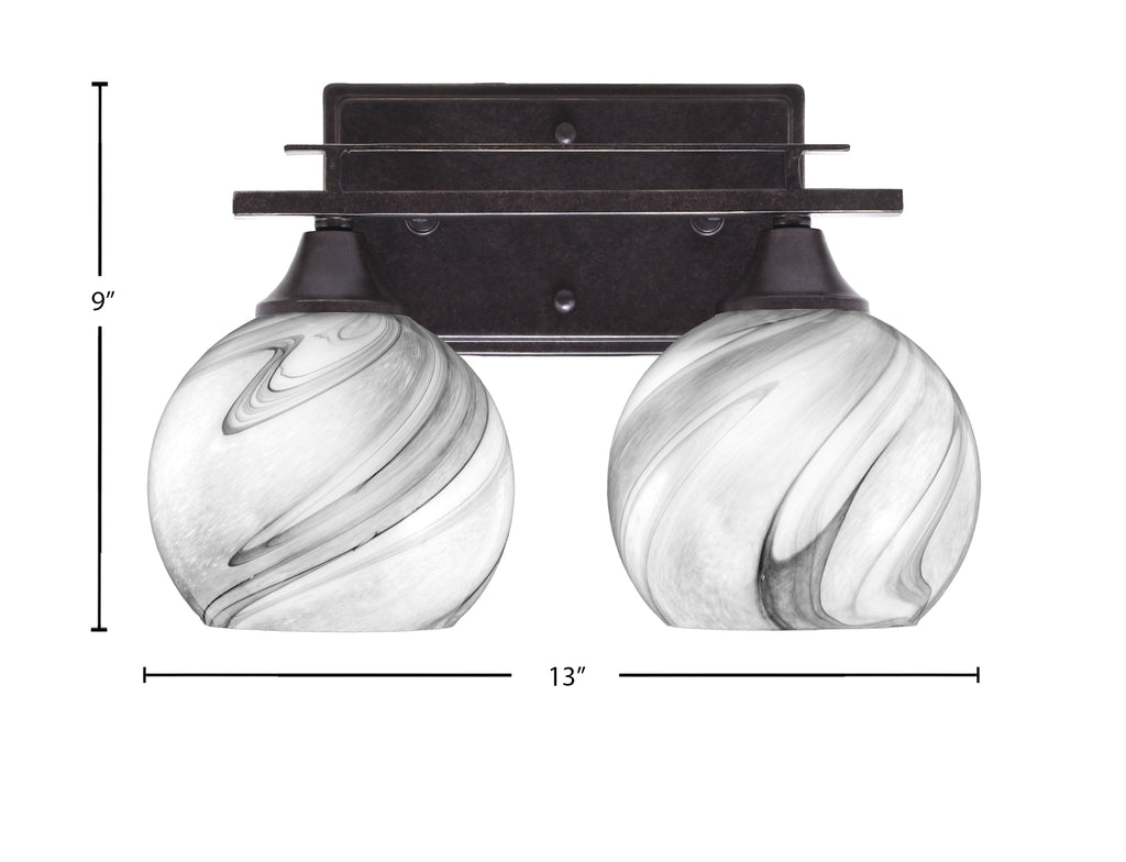 Uptowne Two Light Bath Bar in Dark Granite with 5.75" Onyx Swirl Shade