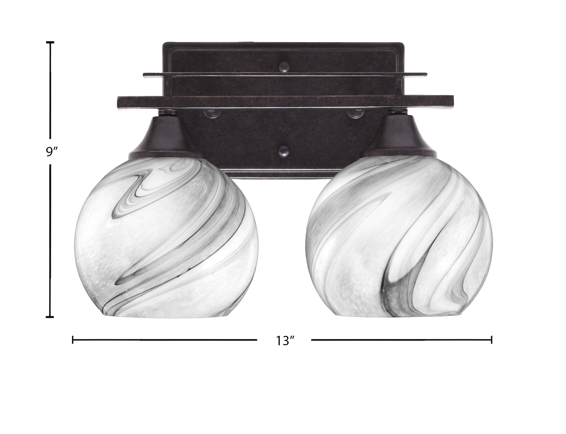Uptowne Two Light Bath Bar in Dark Granite with 5.75" Onyx Swirl Shade