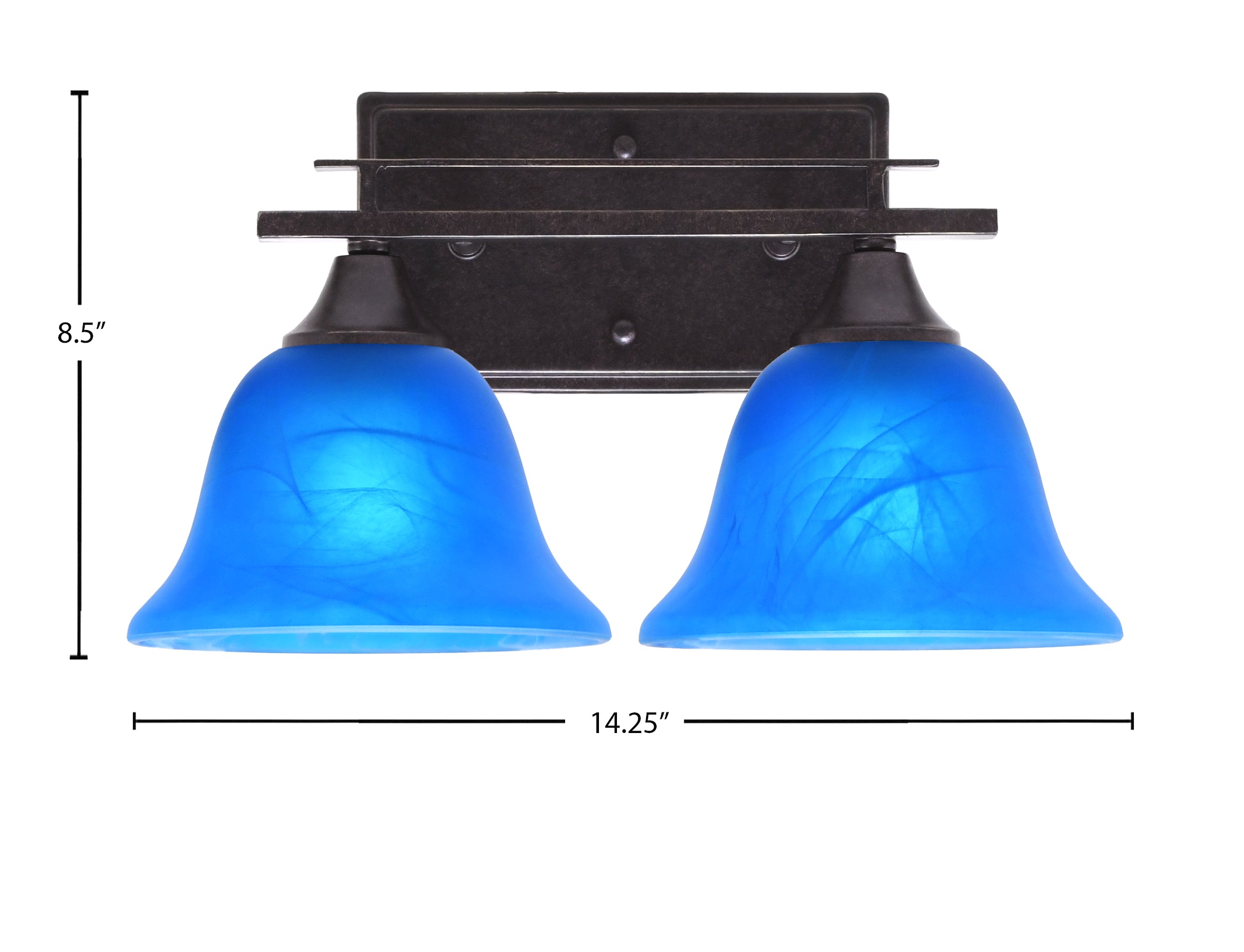 Uptowne Two Light Bath Bar in Dark Granite with 7" Blue Italian Shade