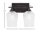 Uptowne Two Light Bath Bar in Dark Granite with 5" Clear Textured Shade