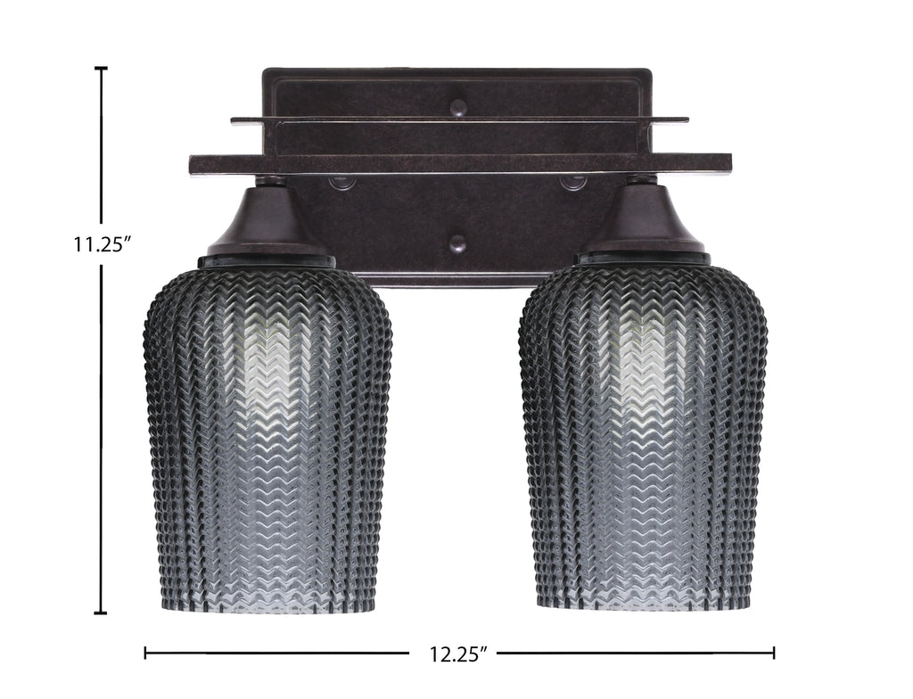 Uptowne Two Light Bath Bar in Dark Granite with 5" Smoke Textured Shade