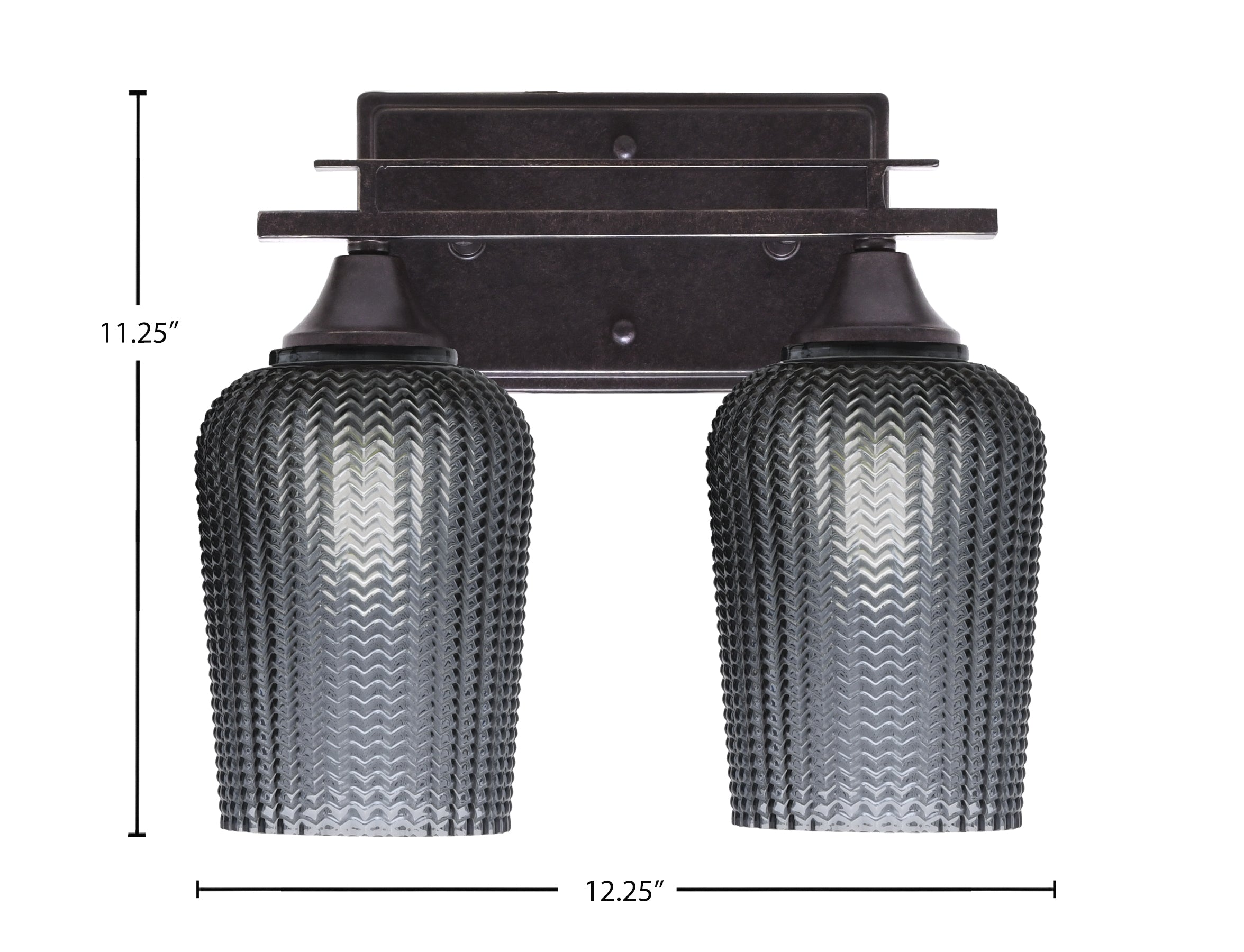 Uptowne Two Light Bath Bar in Dark Granite with 5" Smoke Textured Shade
