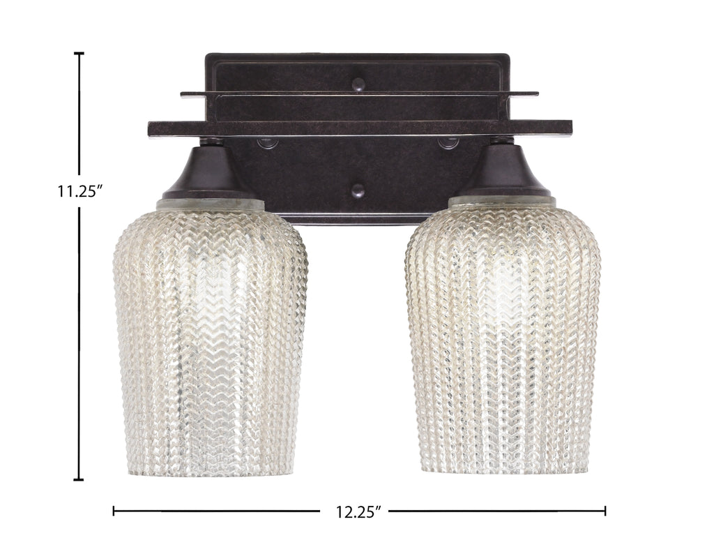 Uptowne Two Light Bath Bar in Dark Granite with 5" Silver Textured Shade