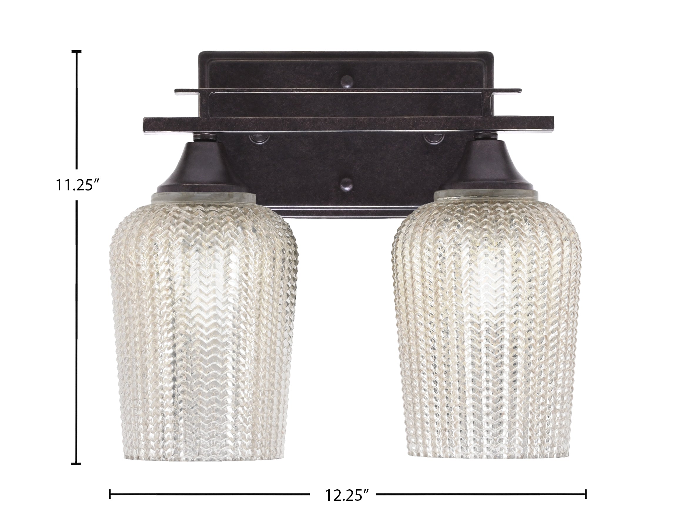 Uptowne Two Light Bath Bar in Dark Granite with 5" Silver Textured Shade