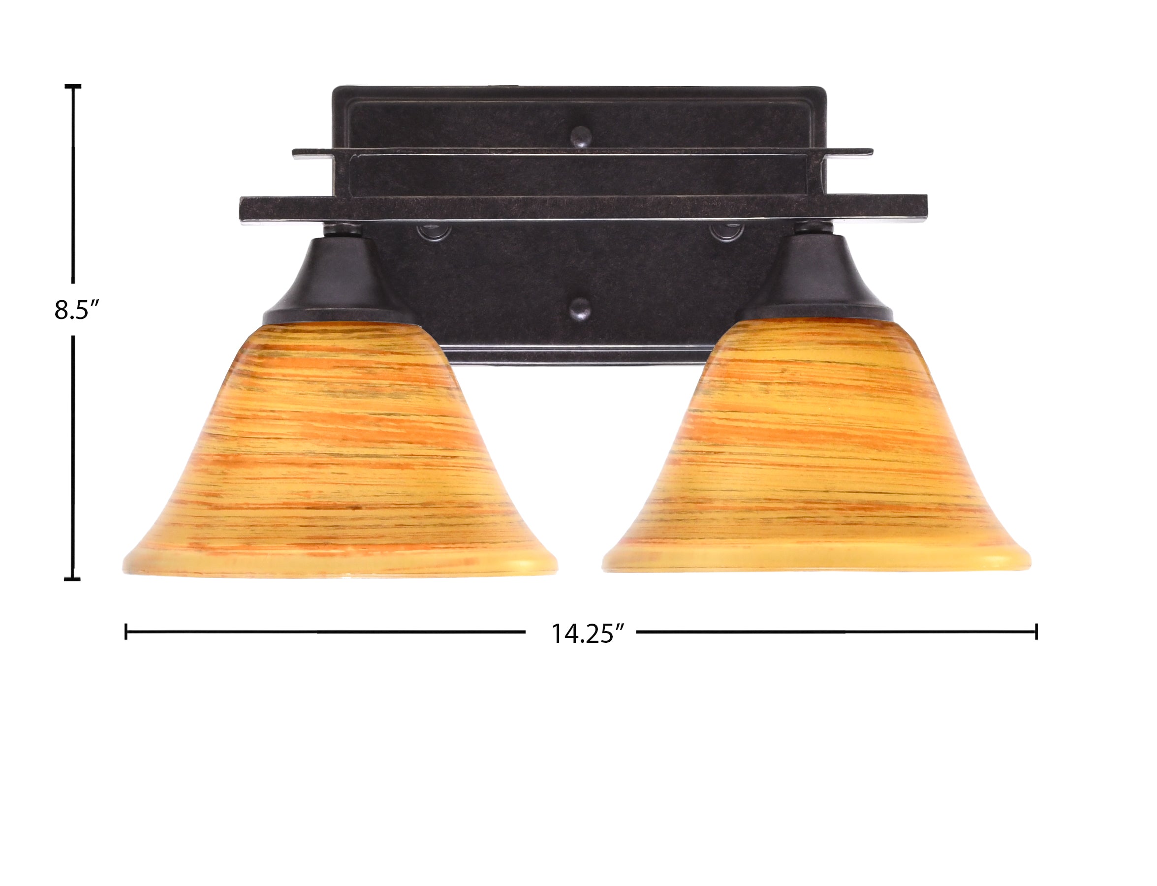 Uptowne Two Light Bath Bar in Dark Granite with 7" Firré Saturn Shade