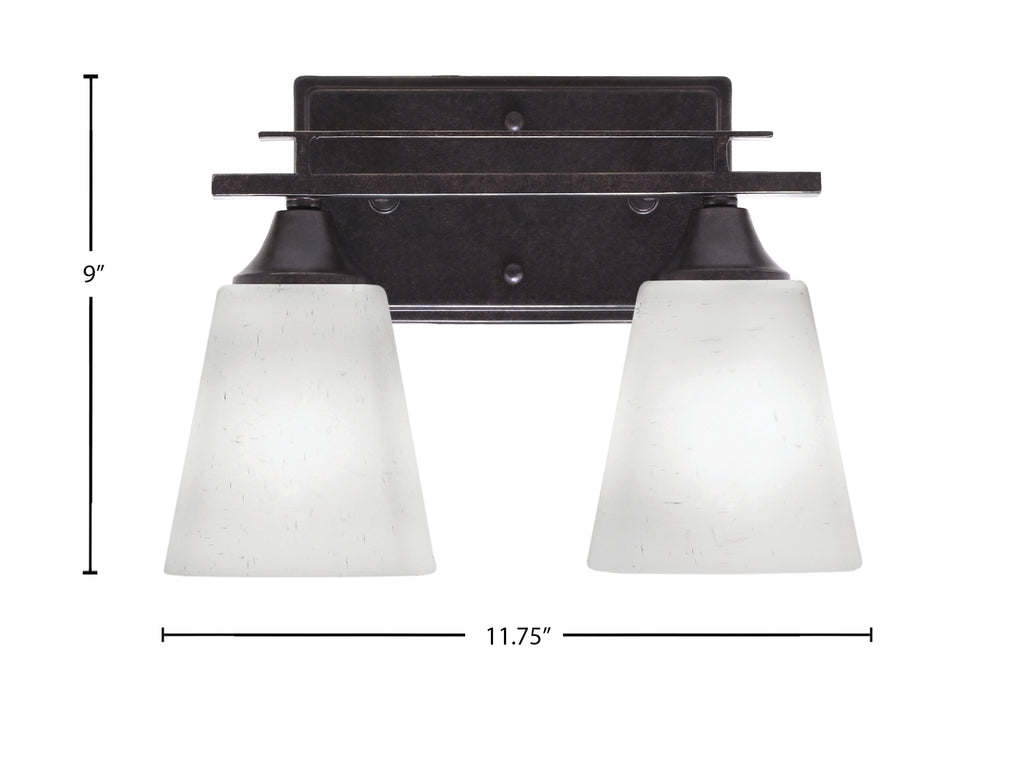 Uptowne Two Light Bath Bar in Dark Granite with 4.5" Square White Muslin Shade