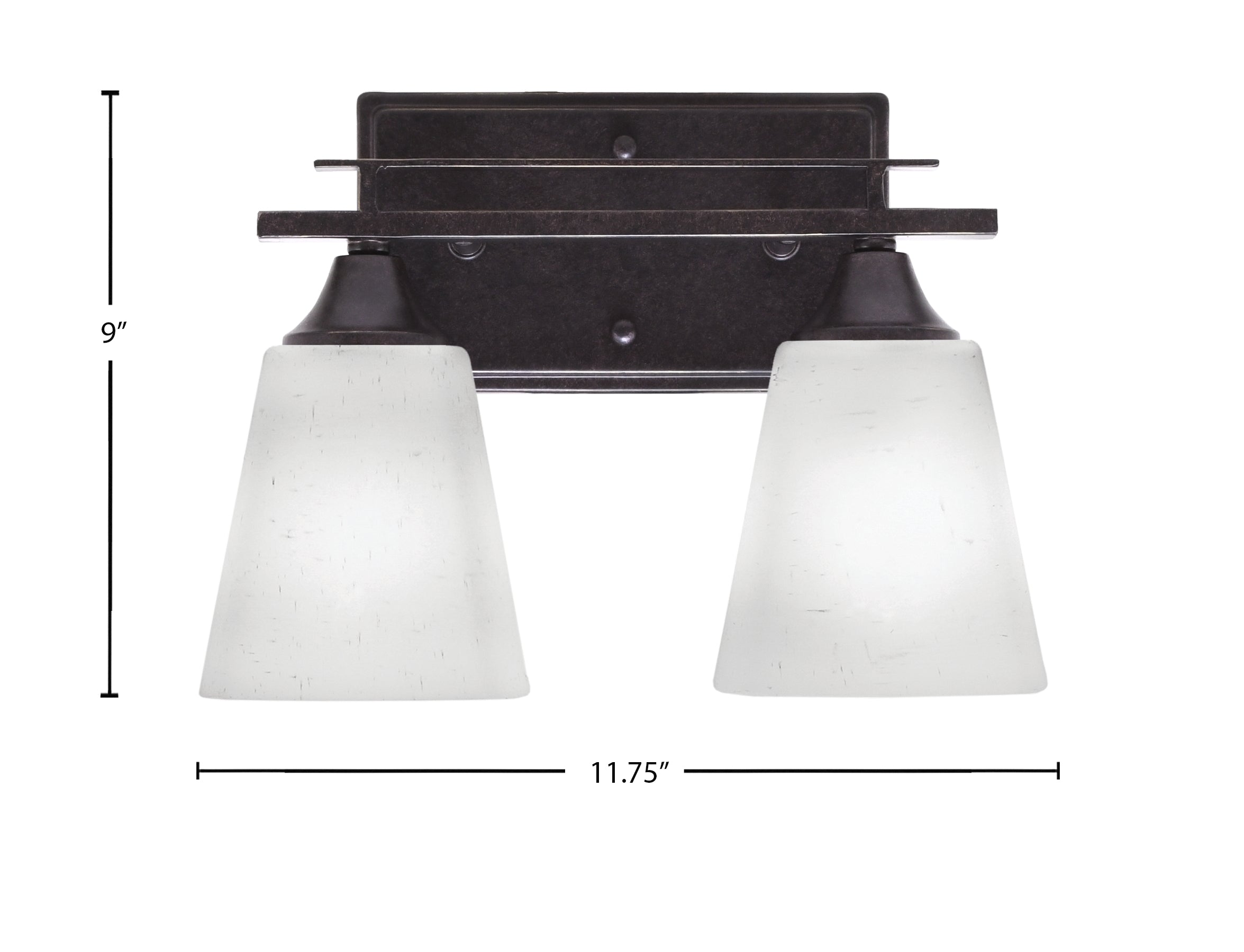 Uptowne Two Light Bath Bar in Dark Granite with 4.5" Square White Muslin Shade