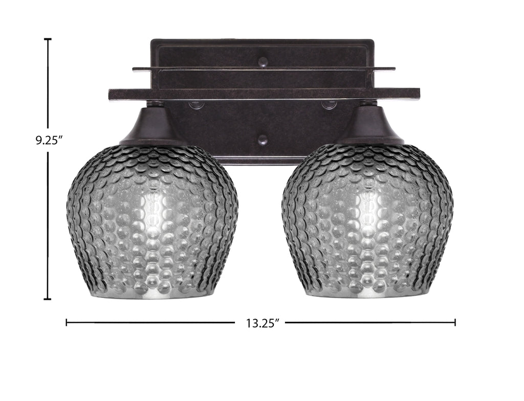Uptowne Two Light Bath Bar in Dark Granite with 6" Smoke Textured Shade
