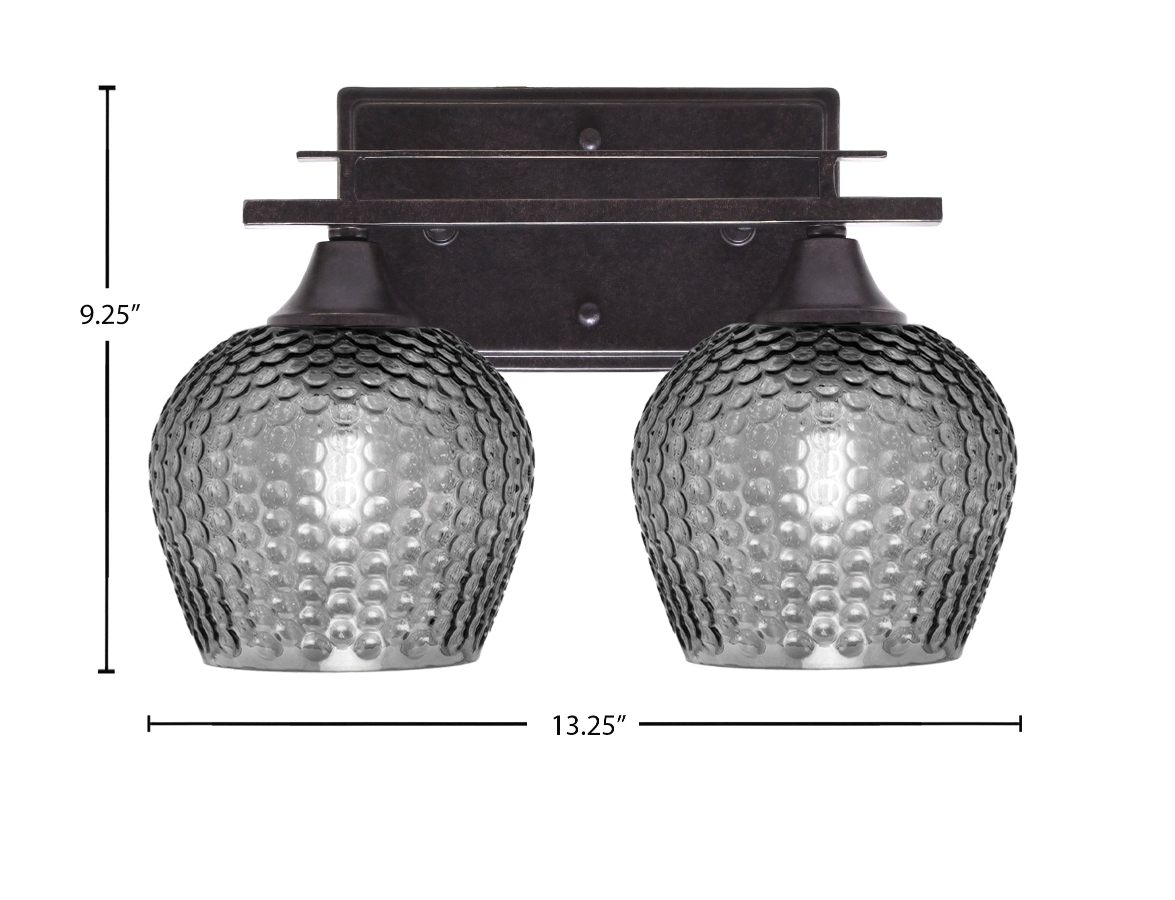 Uptowne Two Light Bath Bar in Dark Granite with 6" Smoke Textured Shade