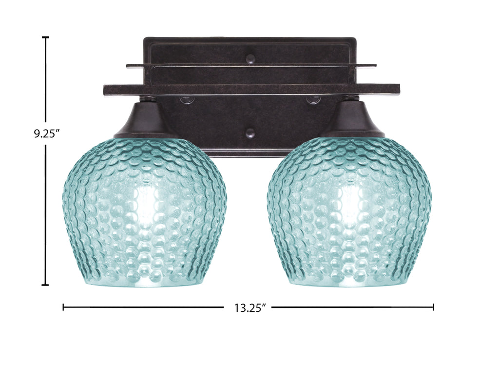 Uptowne Two Light Bath Bar in Dark Granite with 6" Turquoise Textured Shade