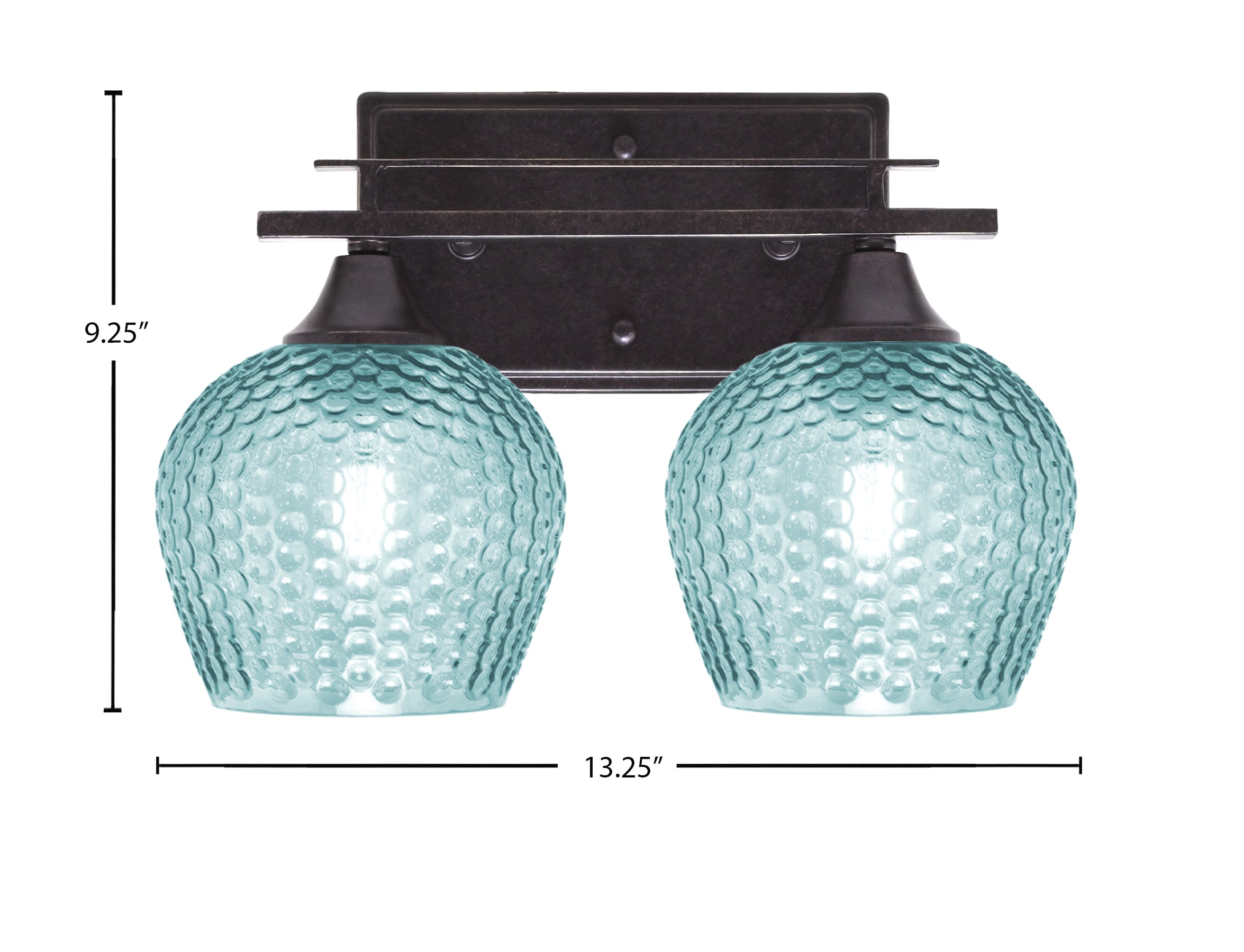 Uptowne Two Light Bath Bar in Dark Granite with 6" Turquoise Textured Shade