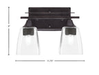 Uptowne Two Light Bath Bar in Dark Granite with 4.5" Square Clear Bubble Shade