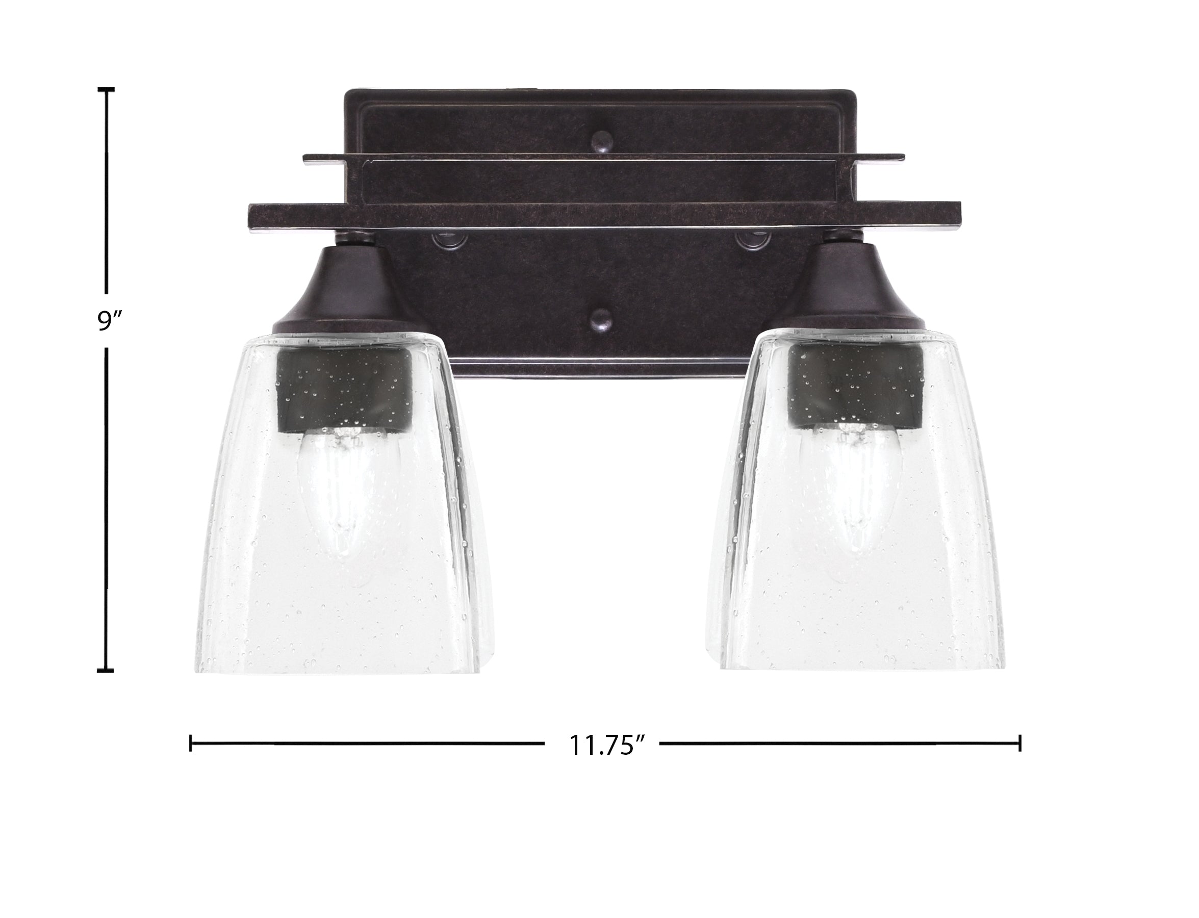 Uptowne Two Light Bath Bar in Dark Granite with 4.5" Square Clear Bubble Shade